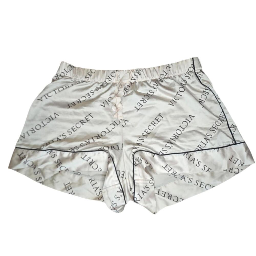 Victoria's Secret Satin Pajama Shorts Gold VS Logo Silk Style Lounge Sleepwear